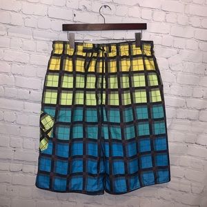 Burnside Multicolor Plaid Swim Trunks size L